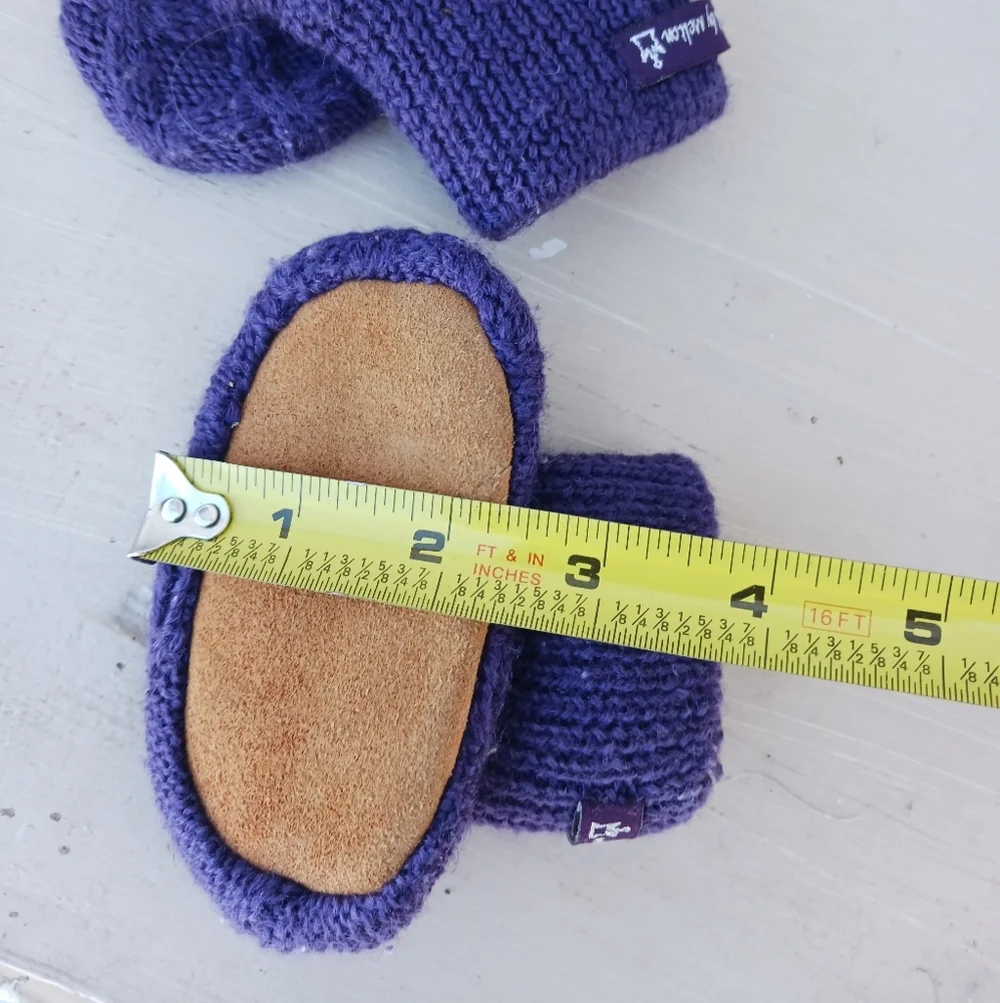 Melton Children Knitted Wool‎ Booties/Slippers Purple Leather Bottom OS It's a